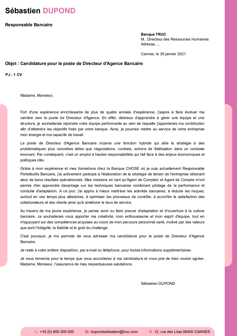 lettre de motivation modèle Vela